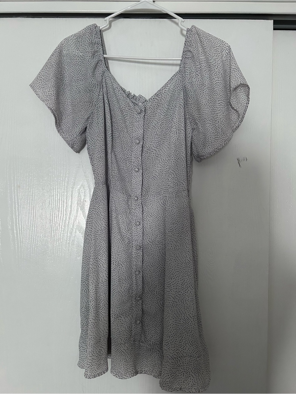 Sienna Sky Light Gray Dot Button-Front Mini Dress